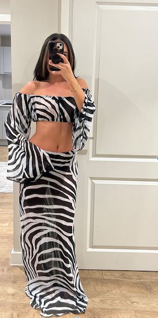 John Varvatos Zebra Chiffon Crop Top And Maxi Skirt