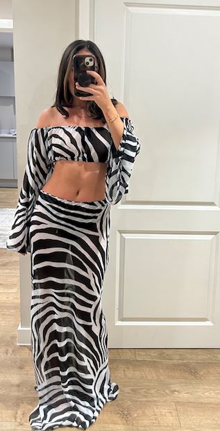 john varvatos Zebra Chiffon Crop Top and Maxi Skirt