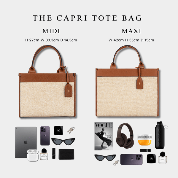 Johnny Loves Rosie Capri Maxi Tan Luxe Vegan Leather And Raffia Tote Bag -Tan