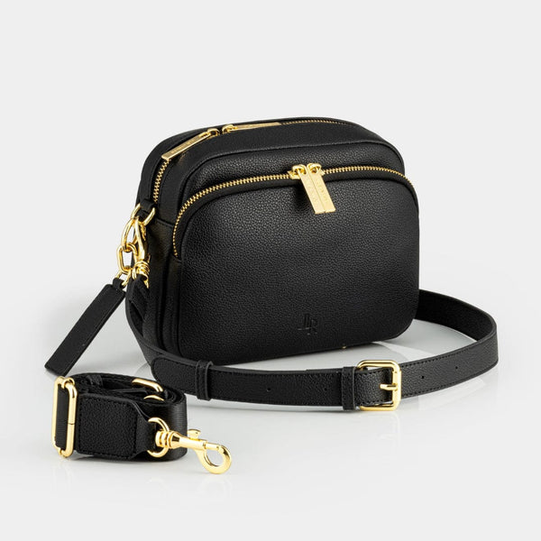 Johnny Loves Rosie Chelsea Midi Crossbody Luxe Leather Bag -Black