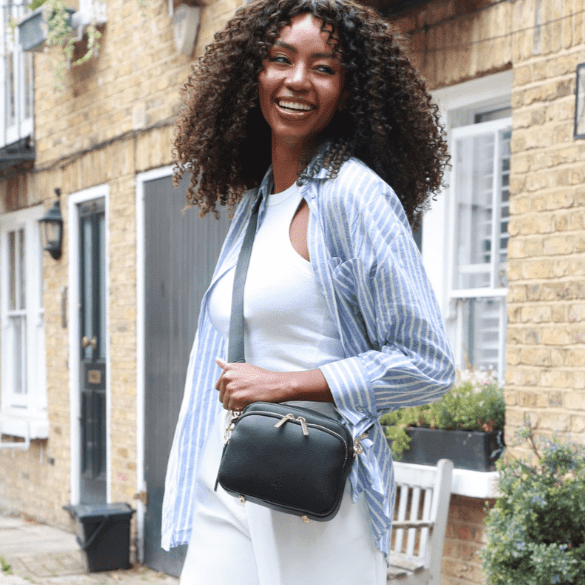 Johnny Loves Rosie Chelsea Midi Crossbody Luxe Leather Bag -Black