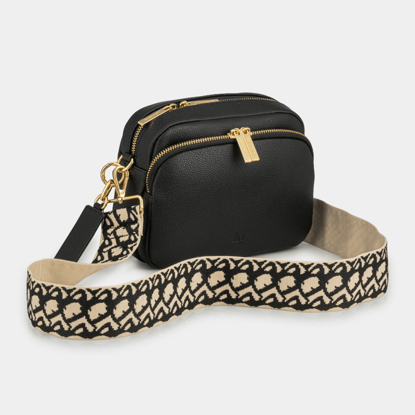 johnny loves rosie Chelsea Midi Crossbody Luxe Leather Bag -Black