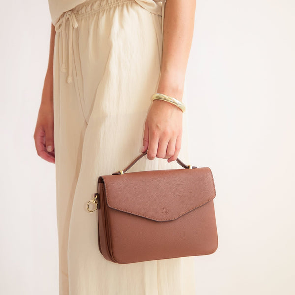 Johnny Loves Rosie Kensington Luxe Leather Top Handle Bag- Tan