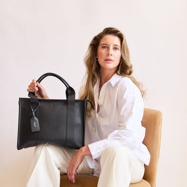 johnny Loves Rosie Medium Taylor Luxe Leather Tote Bag- Black