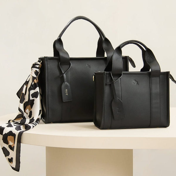 johnny Loves Rosie Medium Taylor Luxe Leather Tote Bag- Black