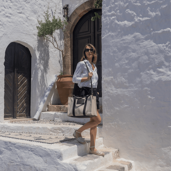 Johnny Loves Rosie Porto Maxi Luxe Vegan Leather And Canvas Tote Bag - Black