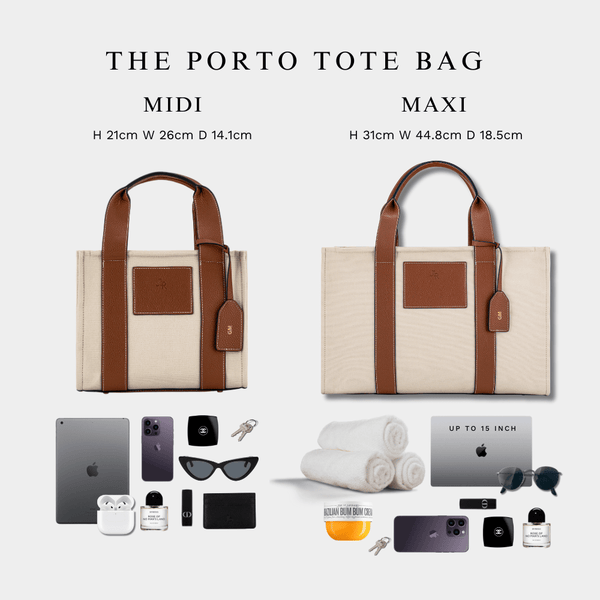 Johnny Loves Rosie Porto Midi Tan Luxe Vegan Leather And Canvas Tote Bag