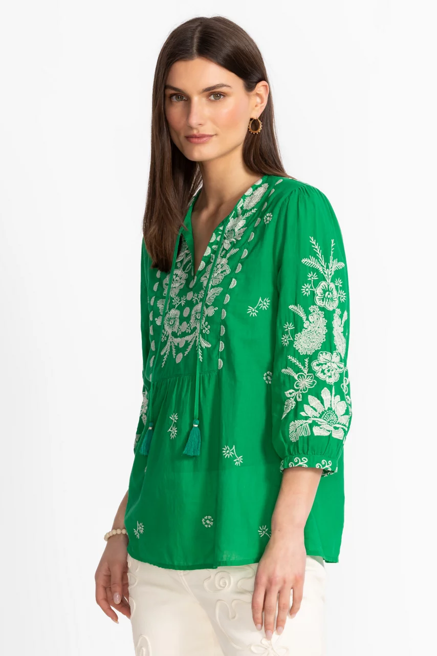 Johnny Was 3/4 SLEEVE PRAIRIE BLOUSE Green Tambourine