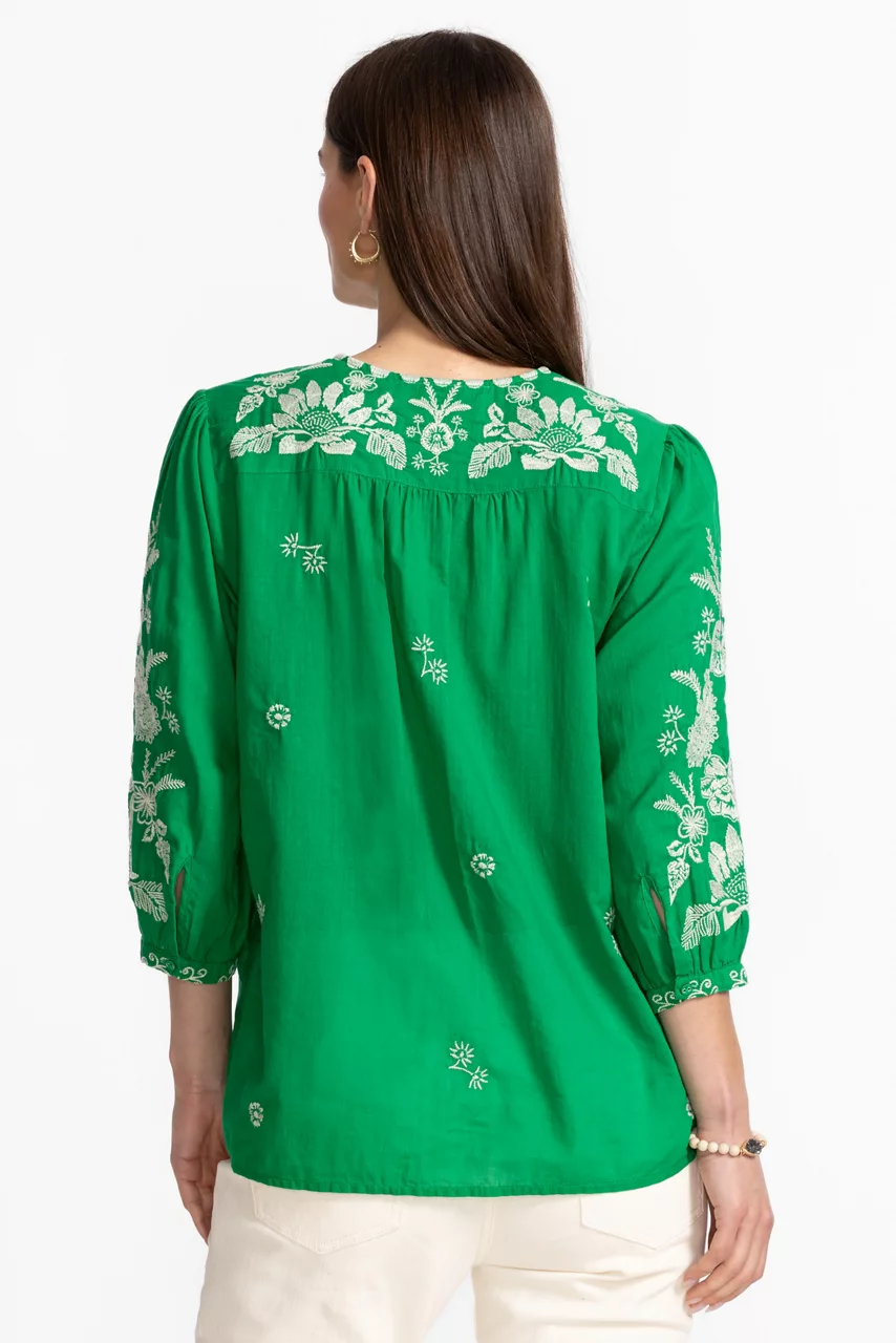 Johnny Was 3/4 SLEEVE PRAIRIE BLOUSE Green Tambourine