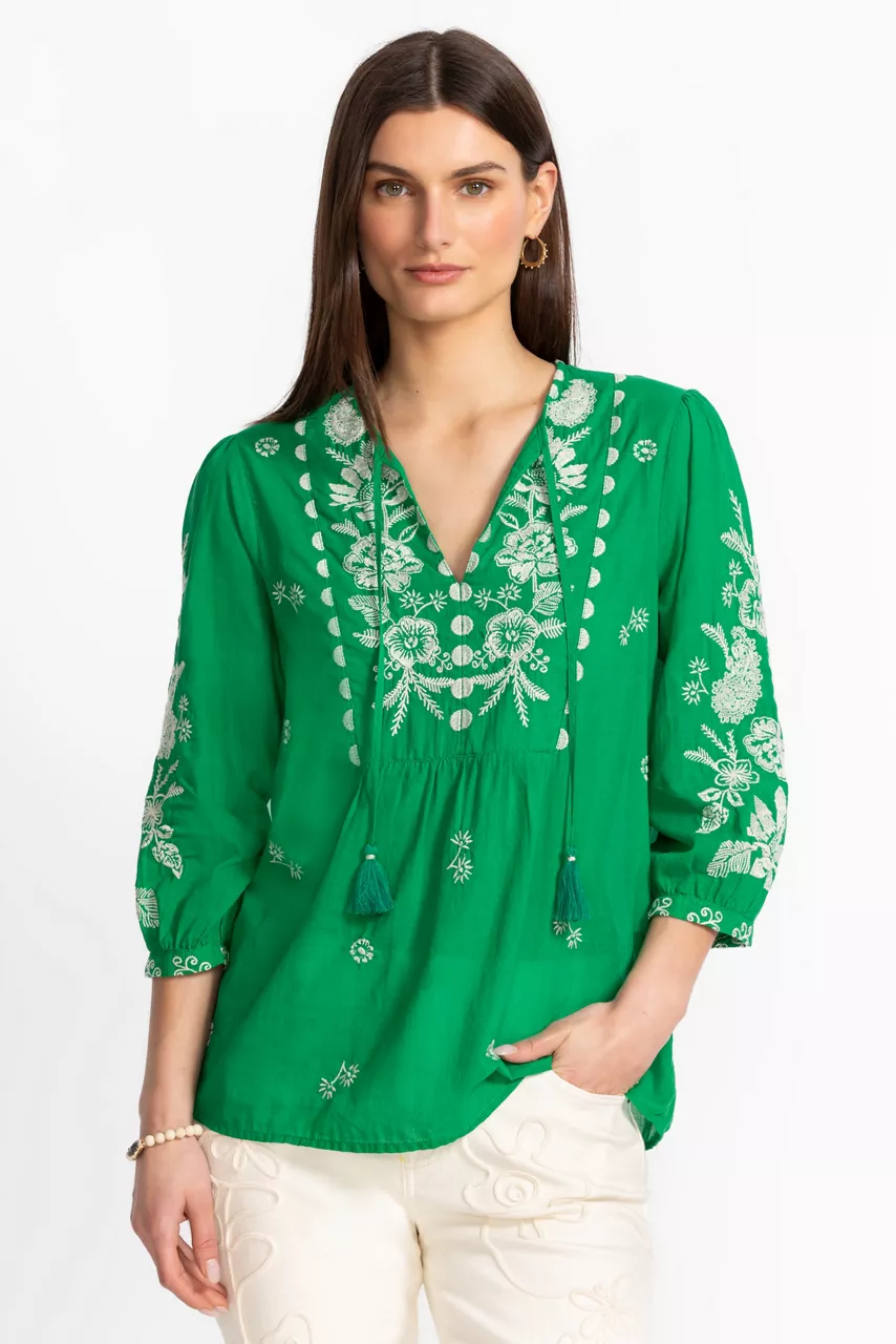 johnny was 3/4 SLEEVE PRAIRIE BLOUSE Green Tambourine