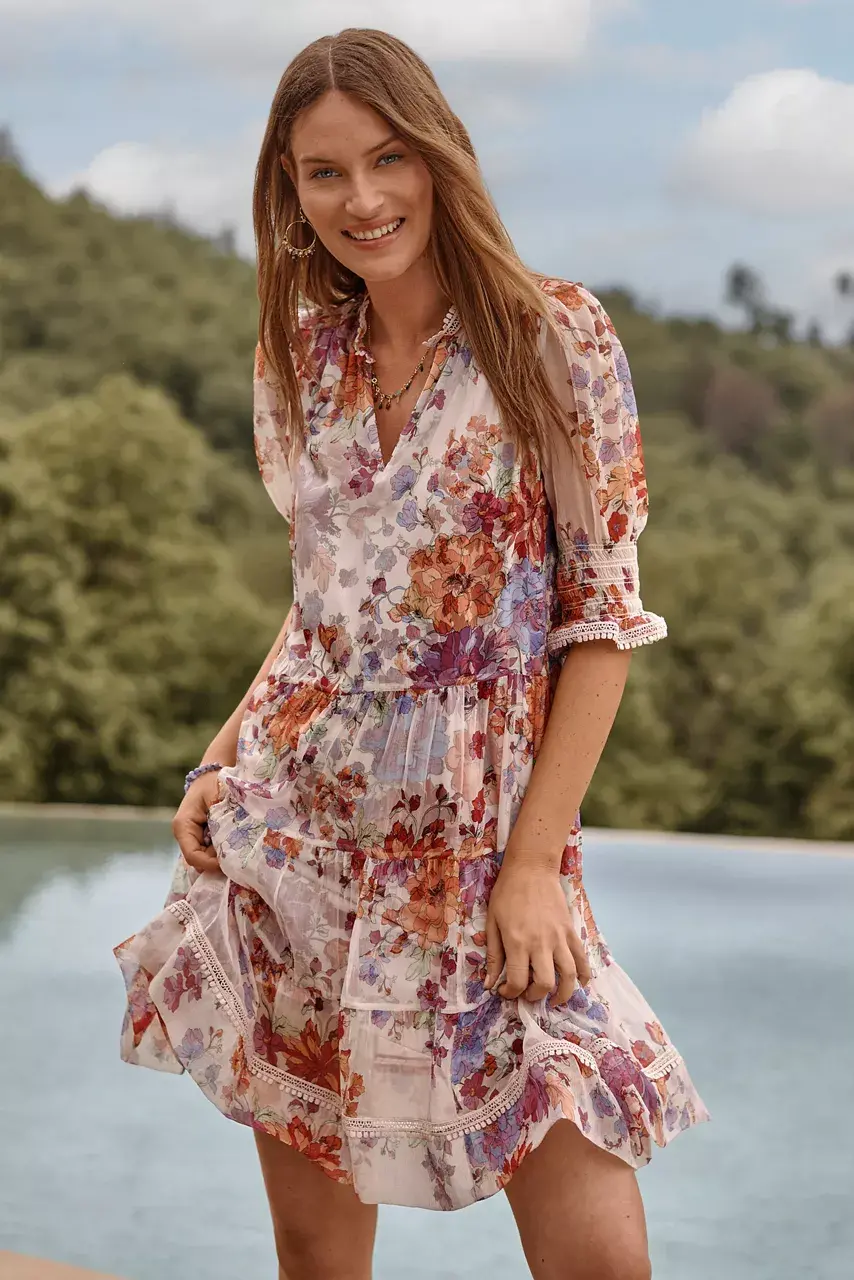 johnny was ABBEY TIERED MINI DRESS Vines Of Morning Glory