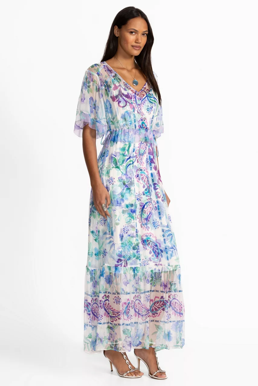 Johnny Was ANNAMARIE FLUTTER MAXI DRESS Rose Of Sharon White