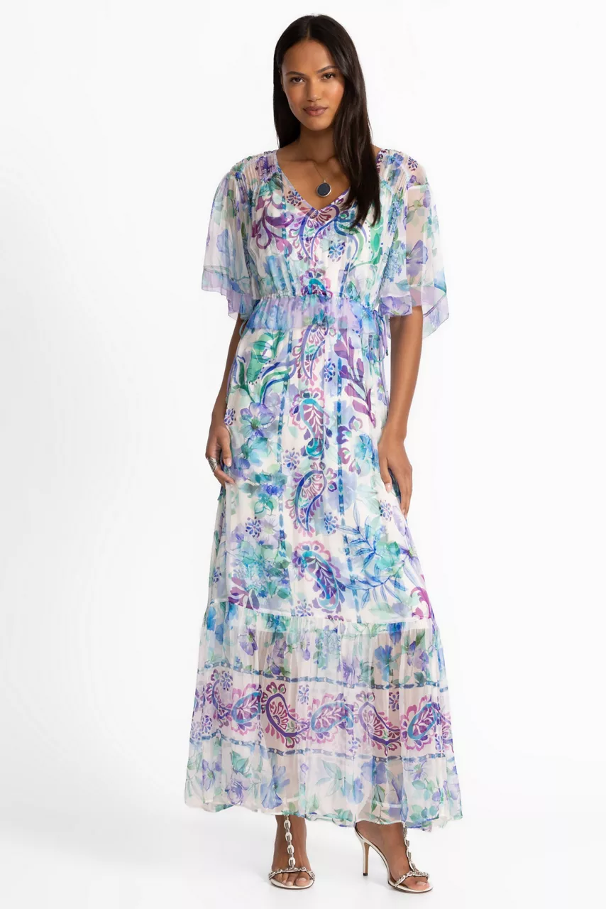 Johnny Was ANNAMARIE FLUTTER MAXI DRESS Rose Of Sharon White