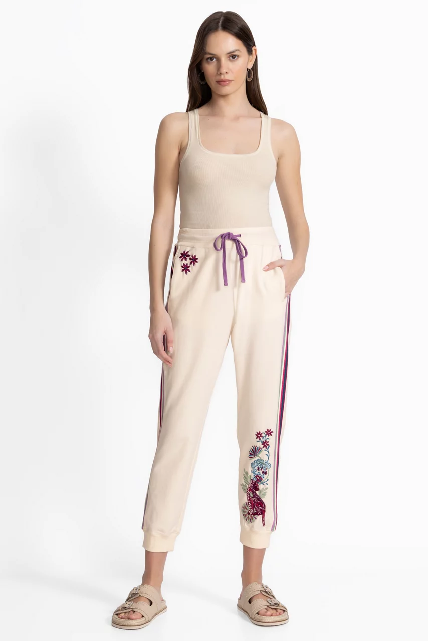 Johnny Was BEE ACTIVE RELAXED TAPE JOGGER Off White