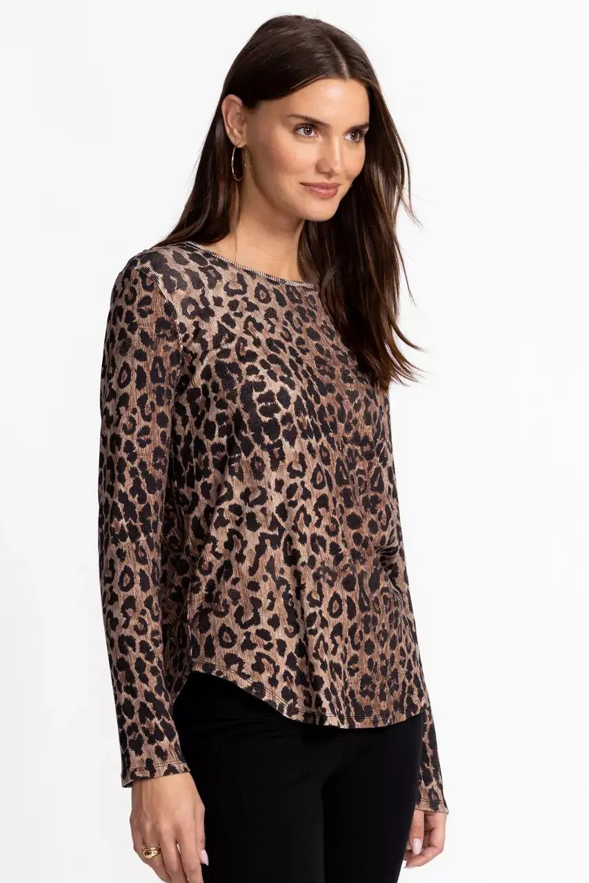 Johnny Was BEE ACTIVE RIBBED LONG SLEEVE TEE Ash Leopard