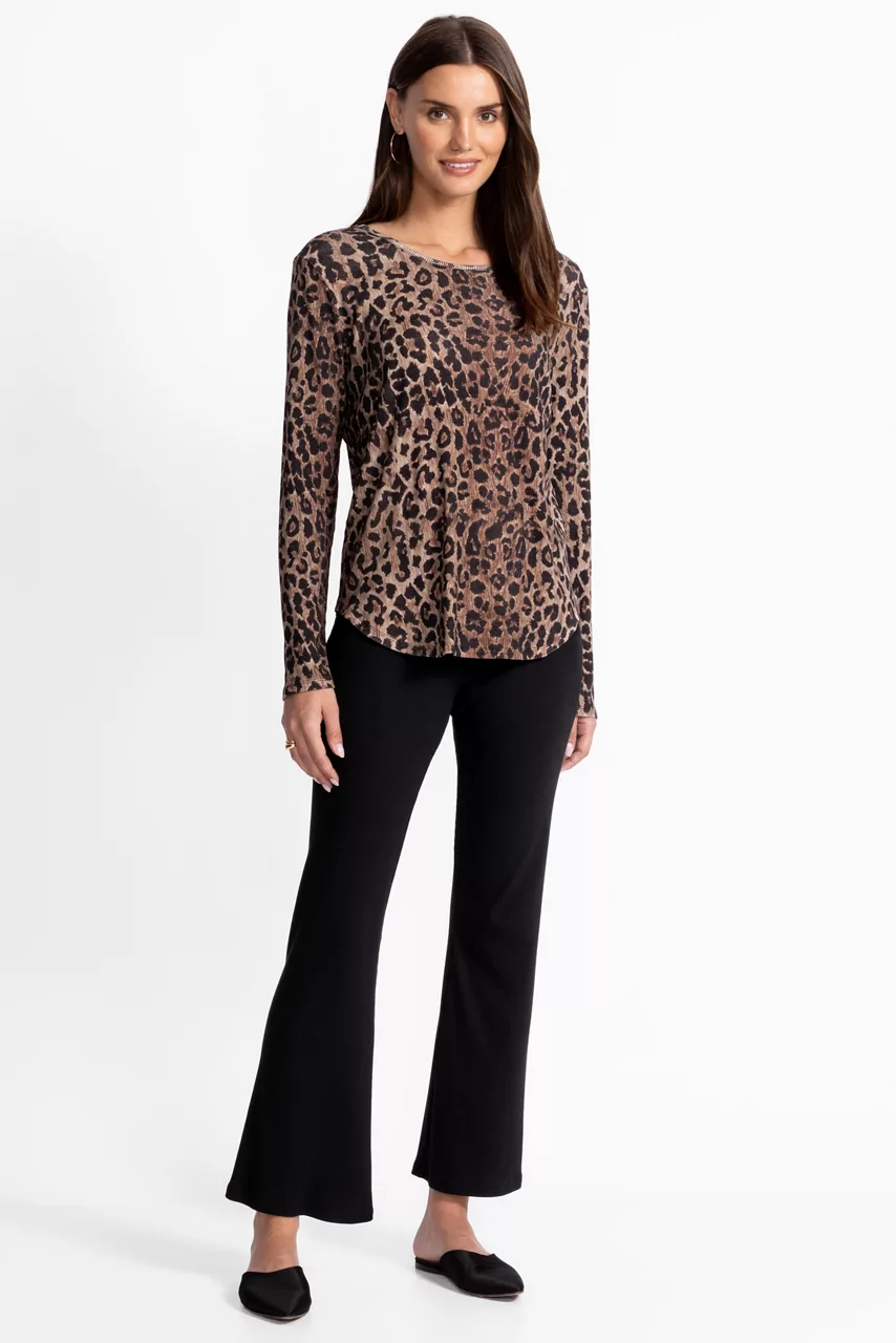 Johnny Was BEE ACTIVE RIBBED LONG SLEEVE TEE Ash Leopard