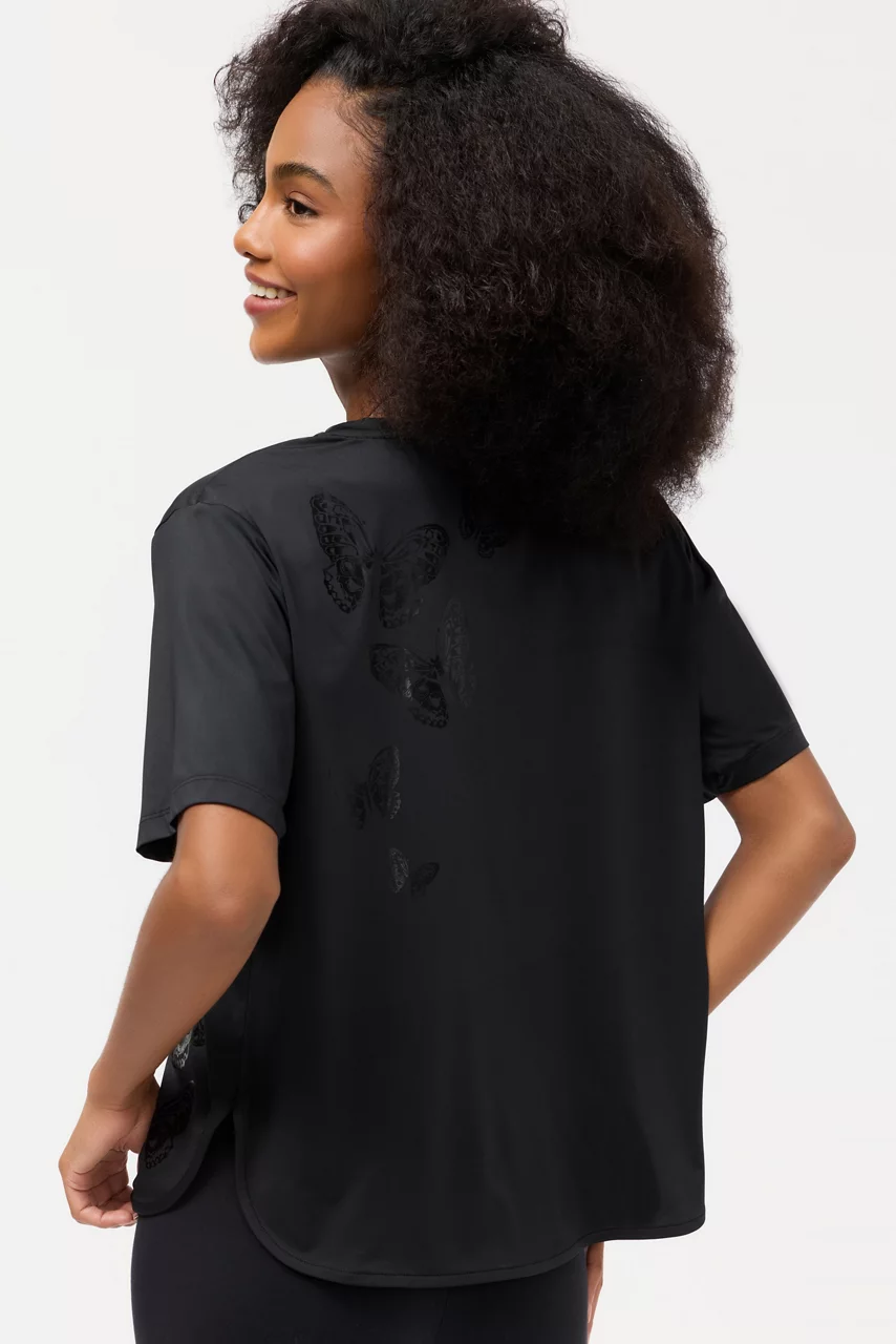 Johnny Was Bee Active Short Sleeve Oversize Crop Tee Black