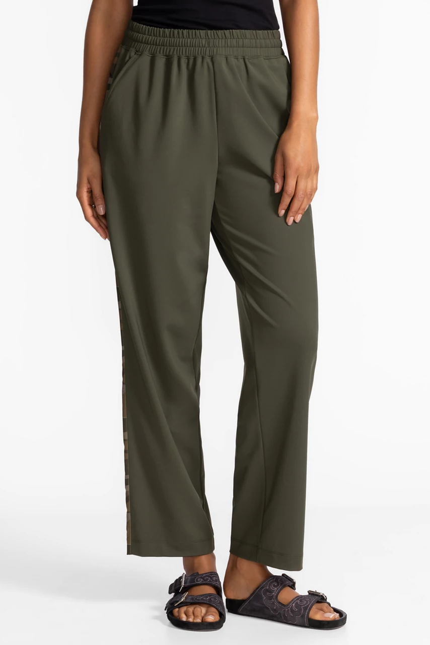 Johnny Was BEE ACTIVE TUXEDO STRIPE TRAVELER PANT Dark Olive