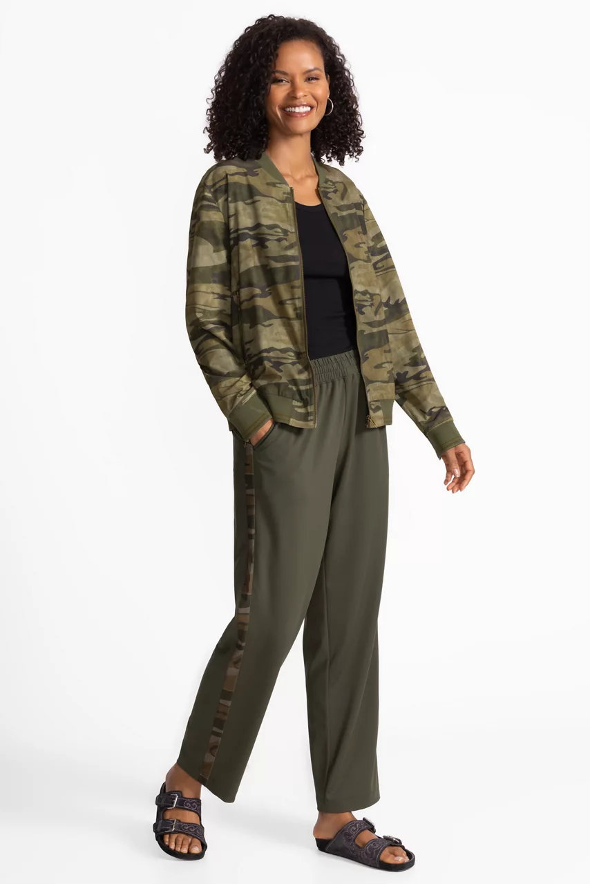 johnny was BEE ACTIVE TUXEDO STRIPE TRAVELER PANT Dark Olive