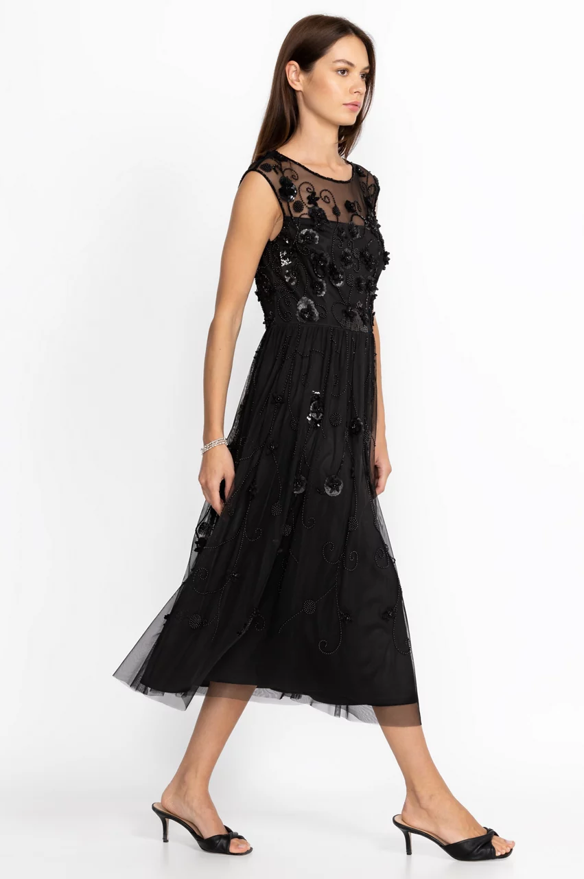 Johnny Was Black Flower Beaded Maxi Dress Black Flower