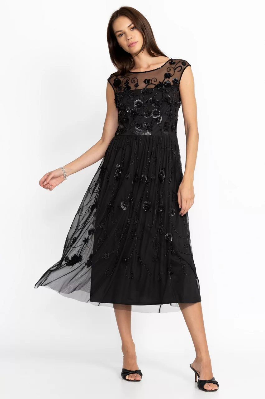 Johnny Was Black Flower Beaded Maxi Dress Black Flower