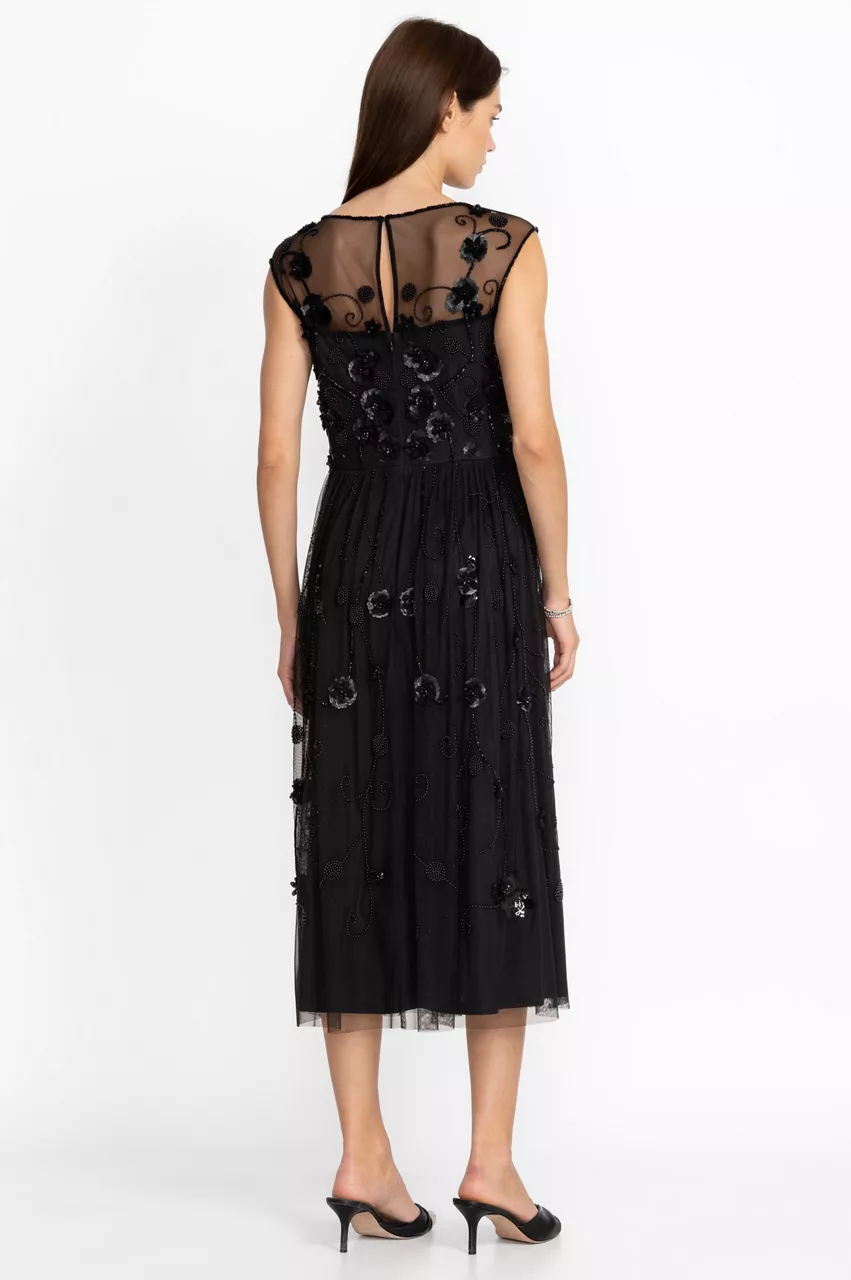 Johnny Was Black Flower Beaded Maxi Dress Black Flower
