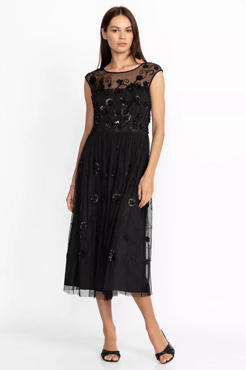 johnny was Black Flower Beaded Maxi Dress Black Flower