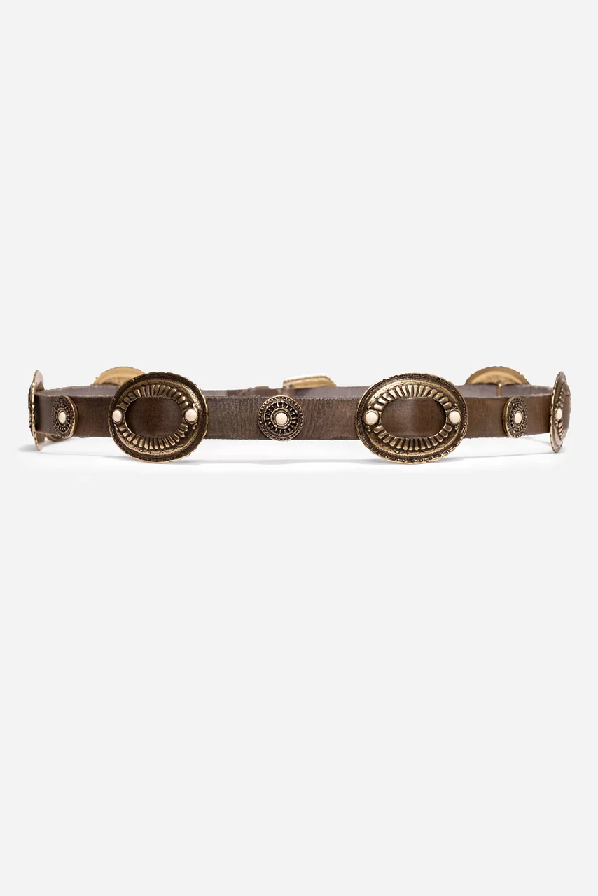Johnny Was BOHEMIAN ITALIAN LEATHER CONCH BELT Brown