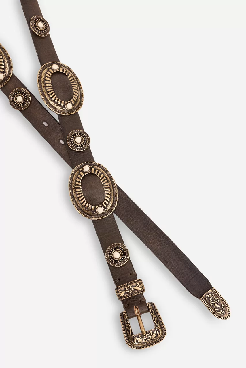 Johnny Was BOHEMIAN ITALIAN LEATHER CONCH BELT Brown
