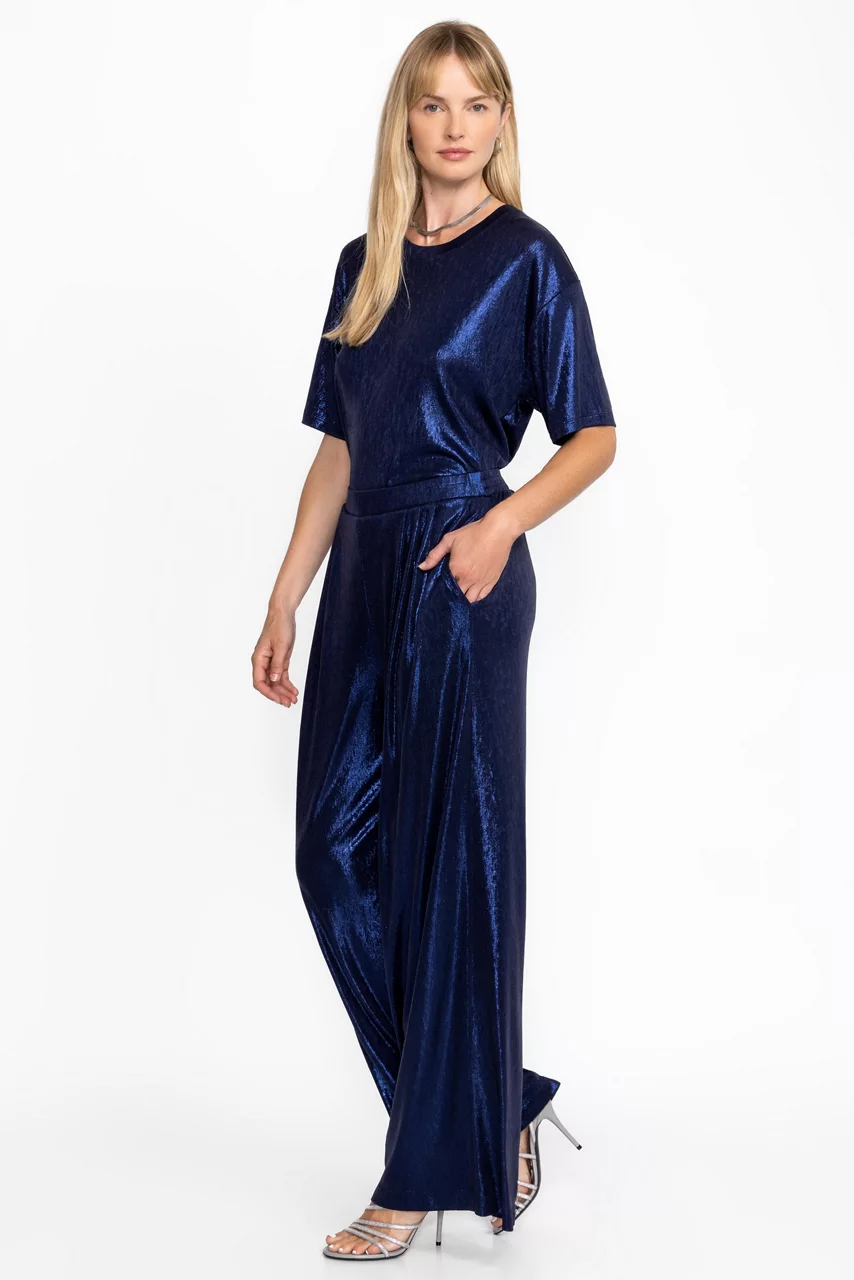 Johnny Was BRISTOL KNIT PANT Metallic Sapphire Blue