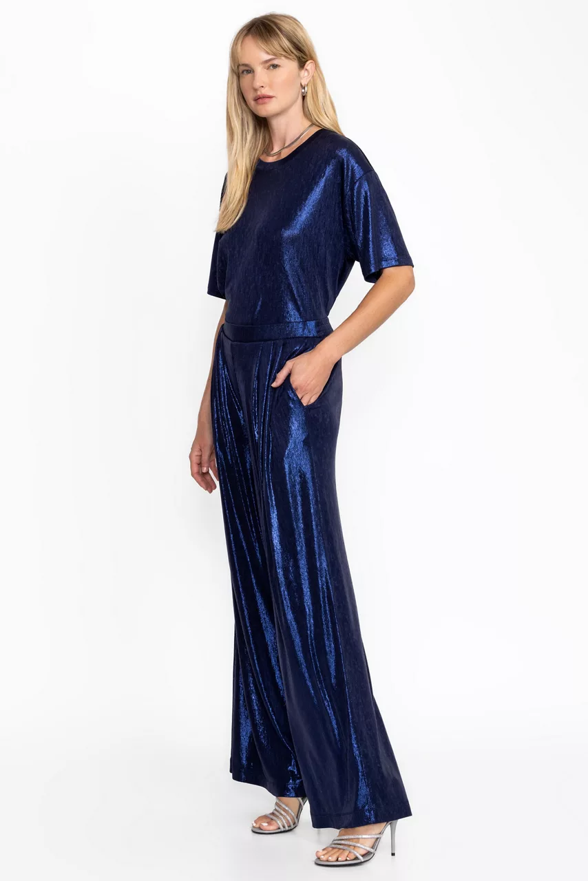 Johnny Was BRISTOL KNIT PANT Metallic Sapphire Blue