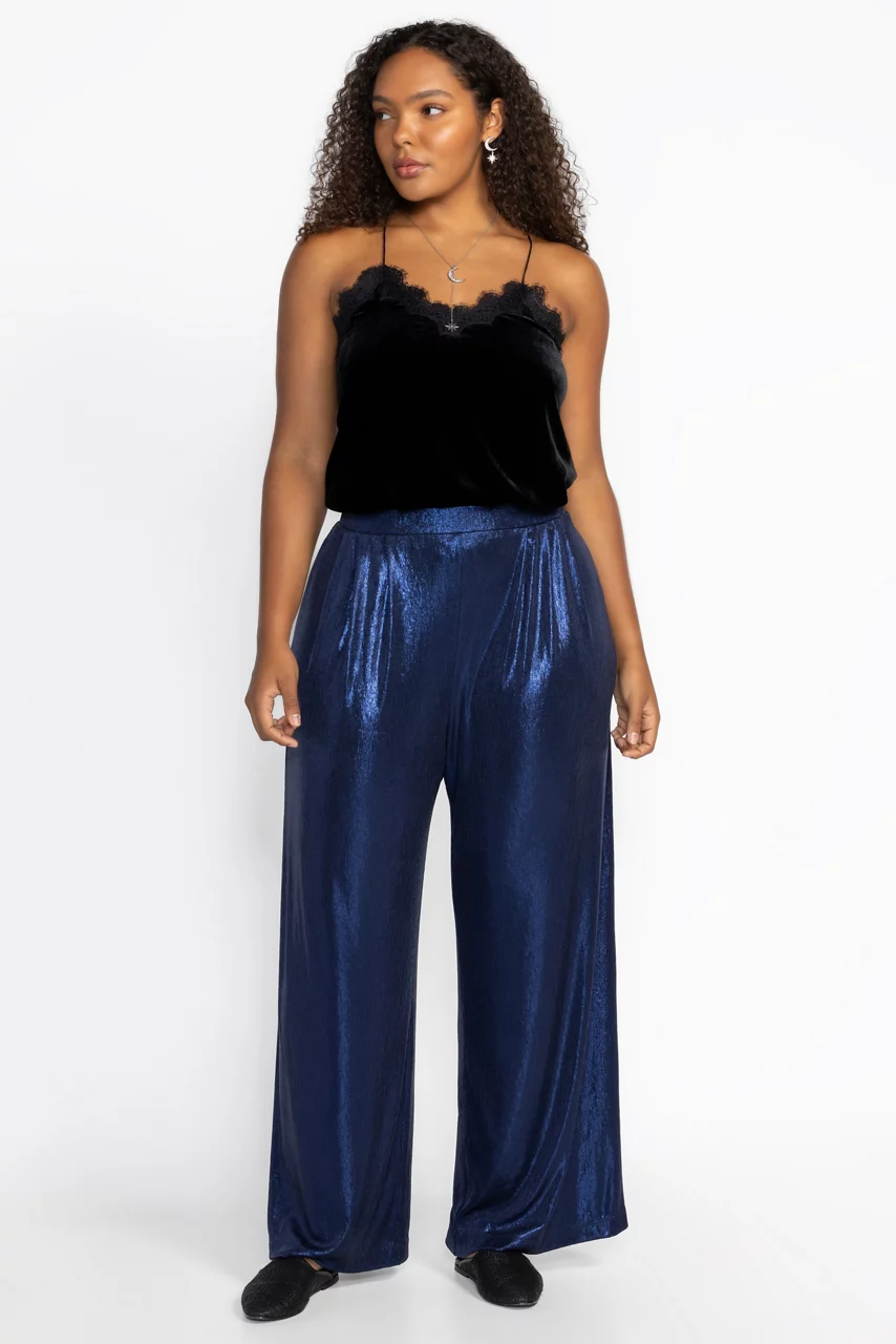 johnny was BRISTOL KNIT PANT Metallic Sapphire Blue
