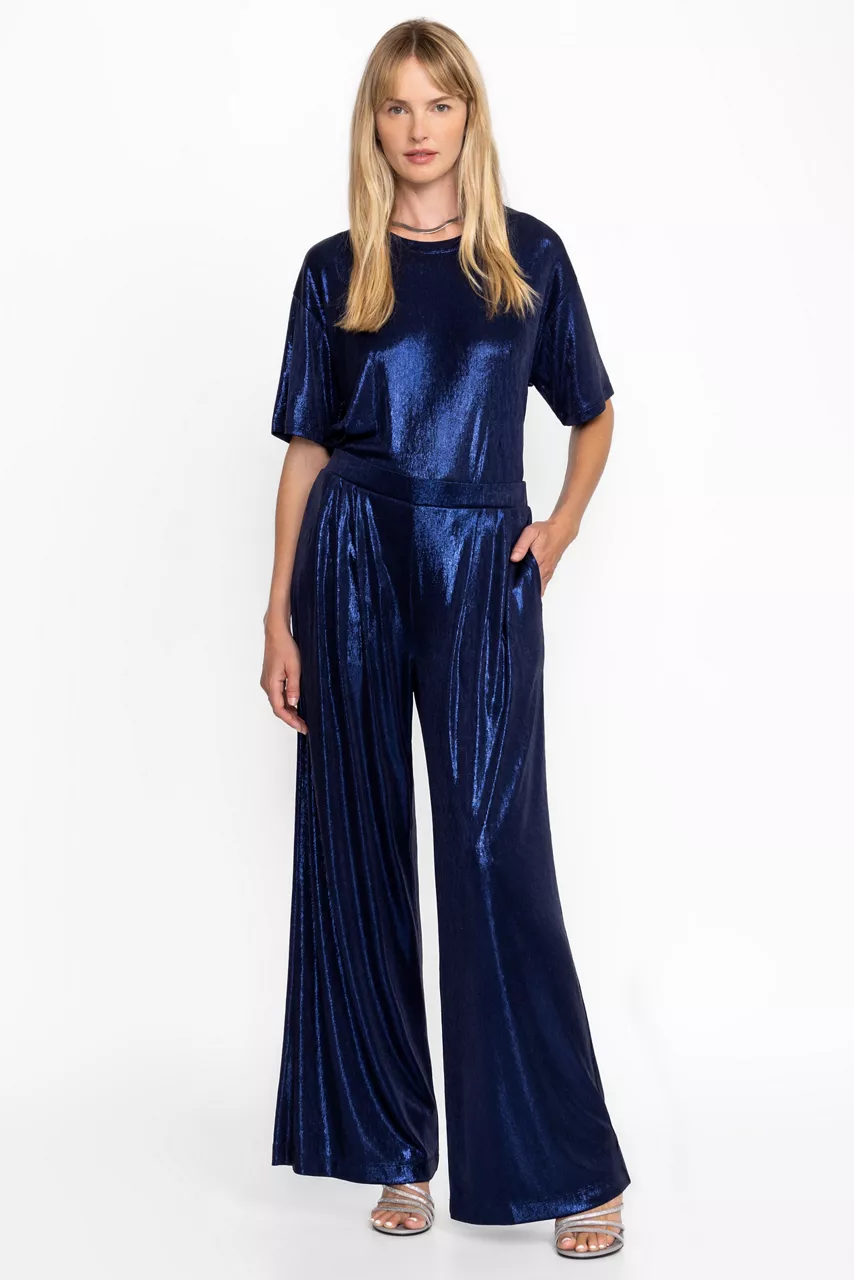 johnny was BRISTOL KNIT PANT Metallic Sapphire Blue
