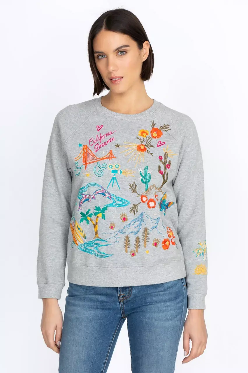 Johnny Was California Raglan Sweatshirt Heather Grey