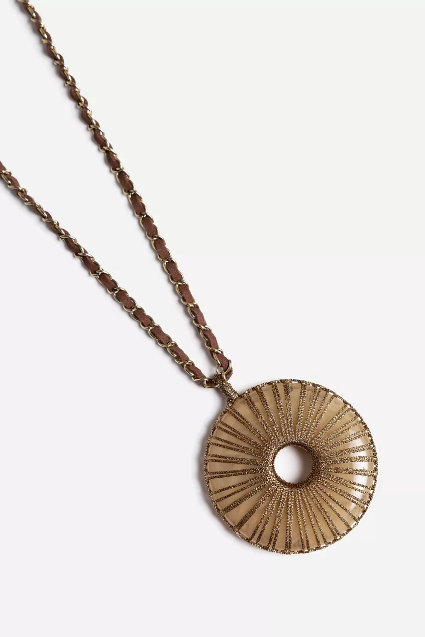 Johnny Was CRYSTAL PENDANT SUEDE CHAIN NECKLACE Gold