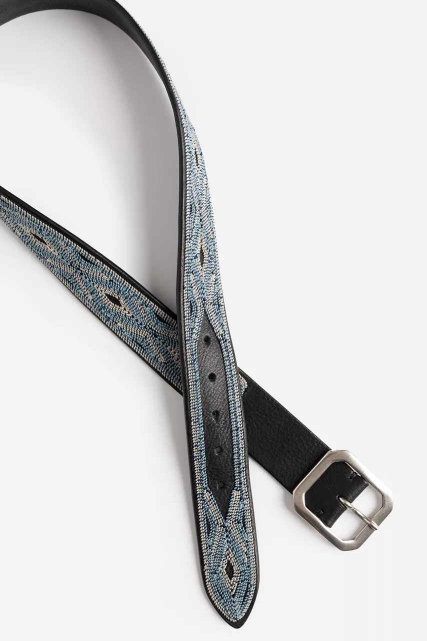 Johnny Was CUCIRE EMBROIDERED ITALIAN LEATHER BELT Black