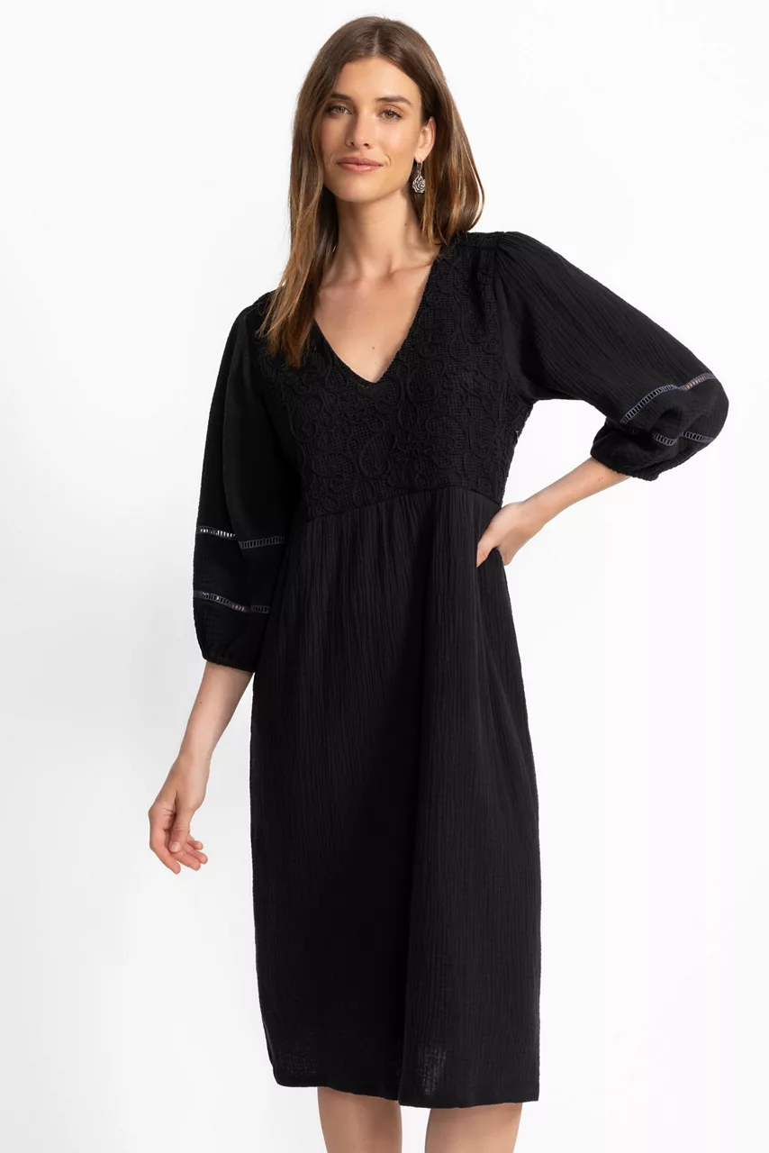 Johnny Was DOLMAN MIDI WITH CONTRAST YOKE Black Beauty
