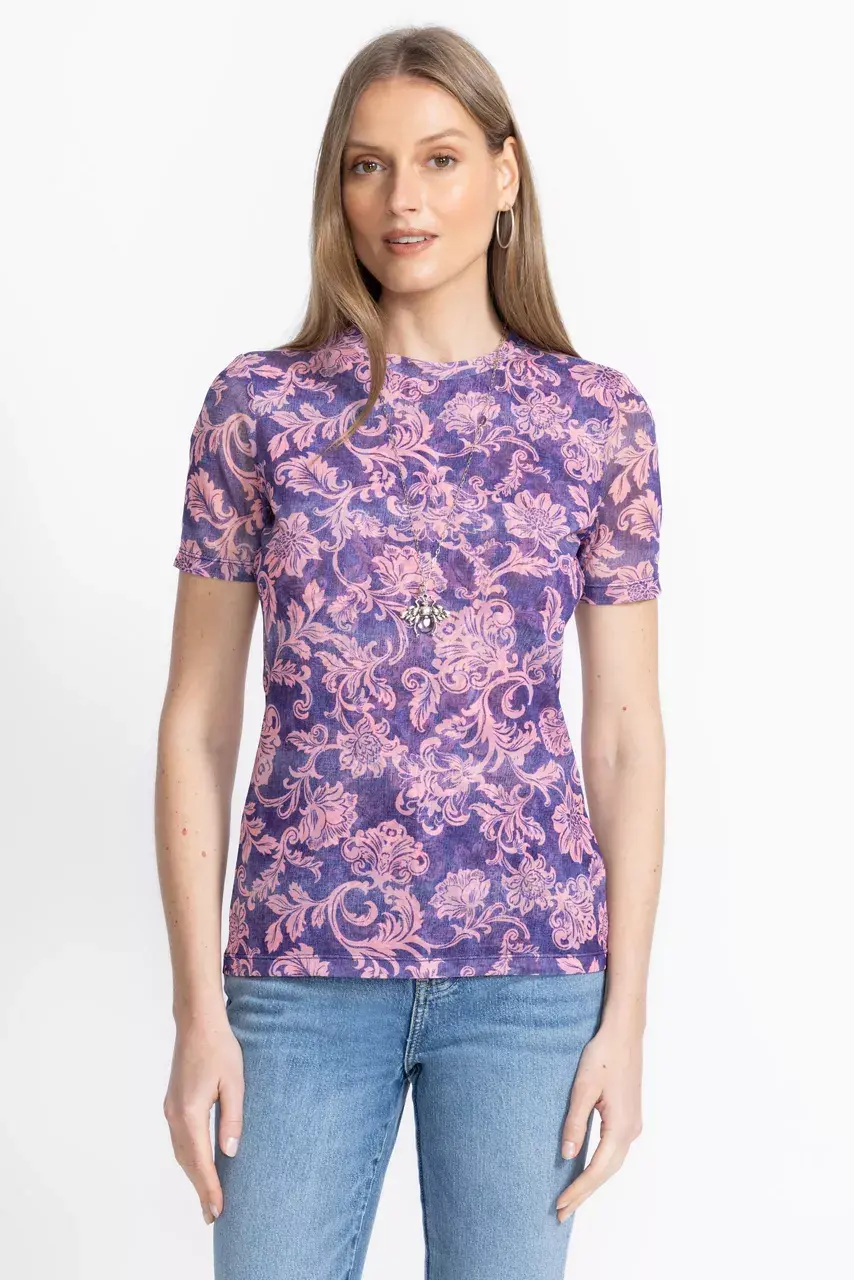Johnny Was ELEANOR SHORT SLEEVE MESH TEE Florentina