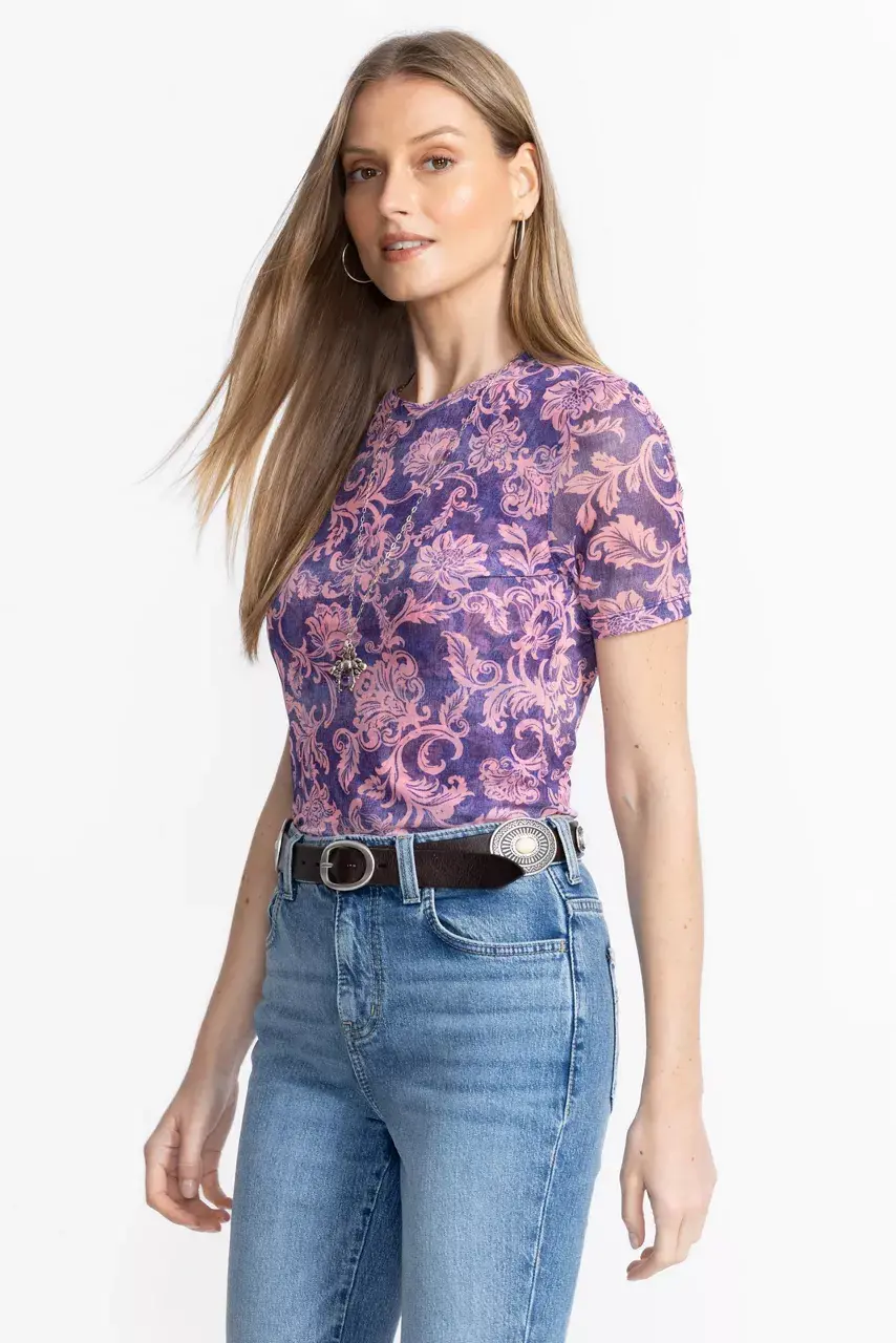 Johnny Was ELEANOR SHORT SLEEVE MESH TEE Florentina