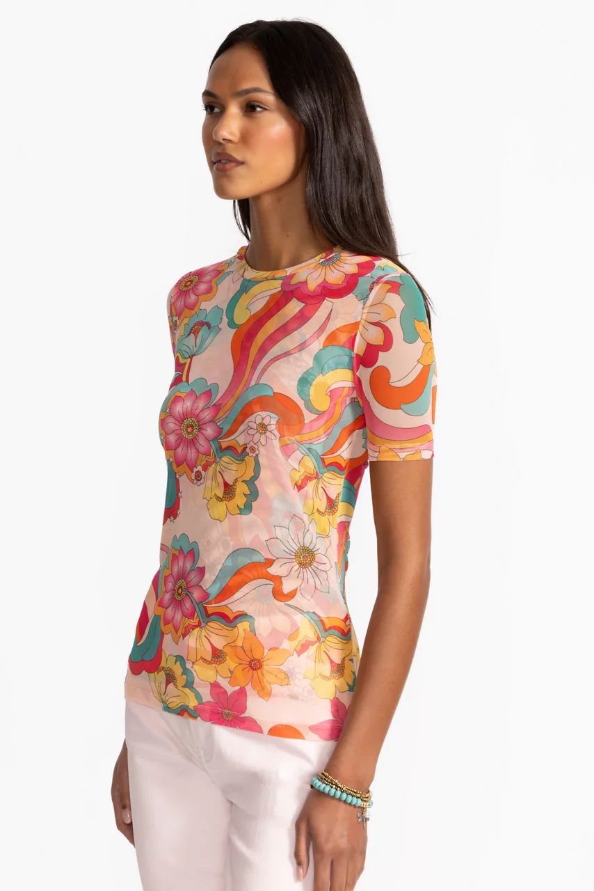 Johnny Was ELEANOR SHORT SLEEVE MESH TEE Prismatic Dream