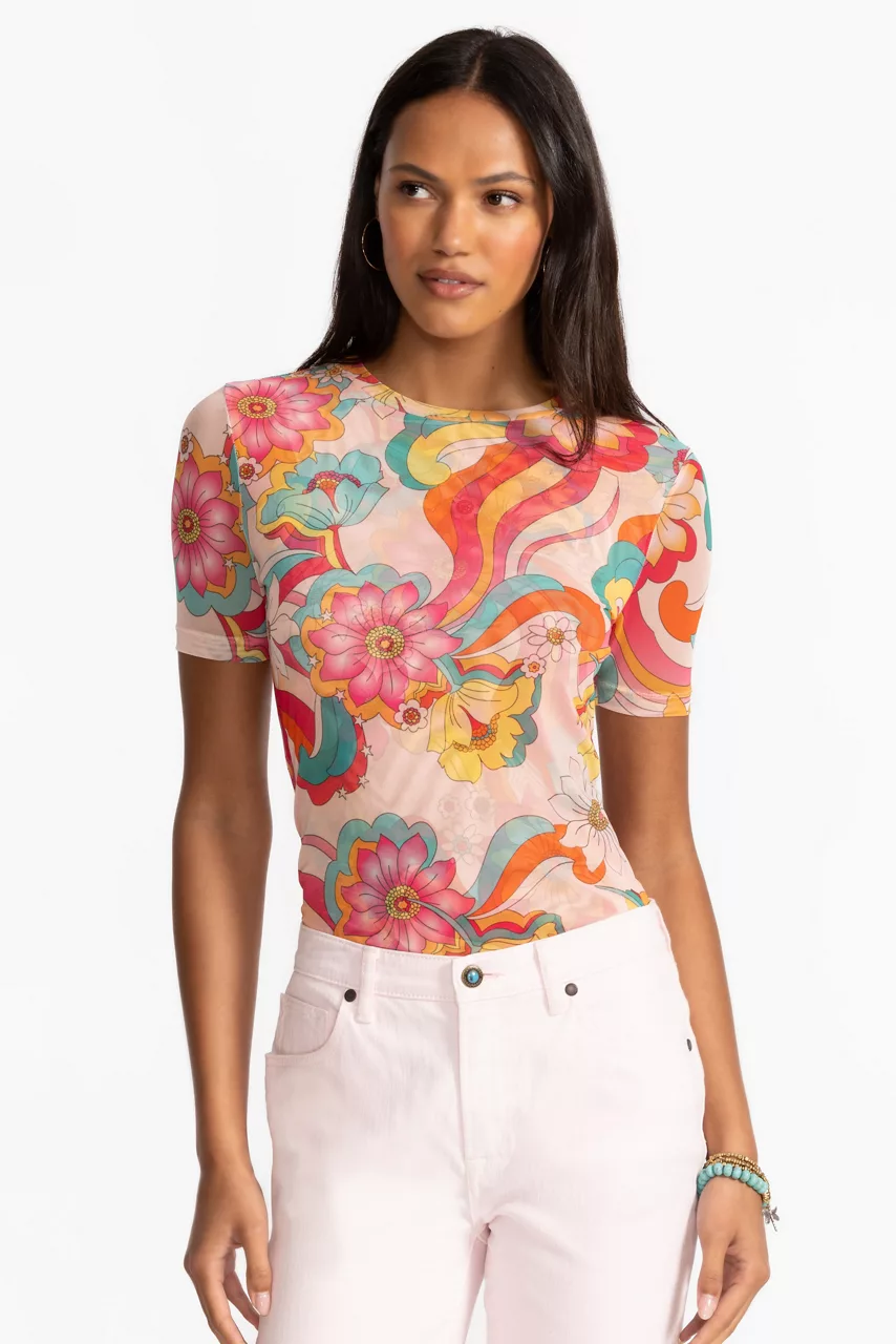 Johnny Was ELEANOR SHORT SLEEVE MESH TEE Prismatic Dream