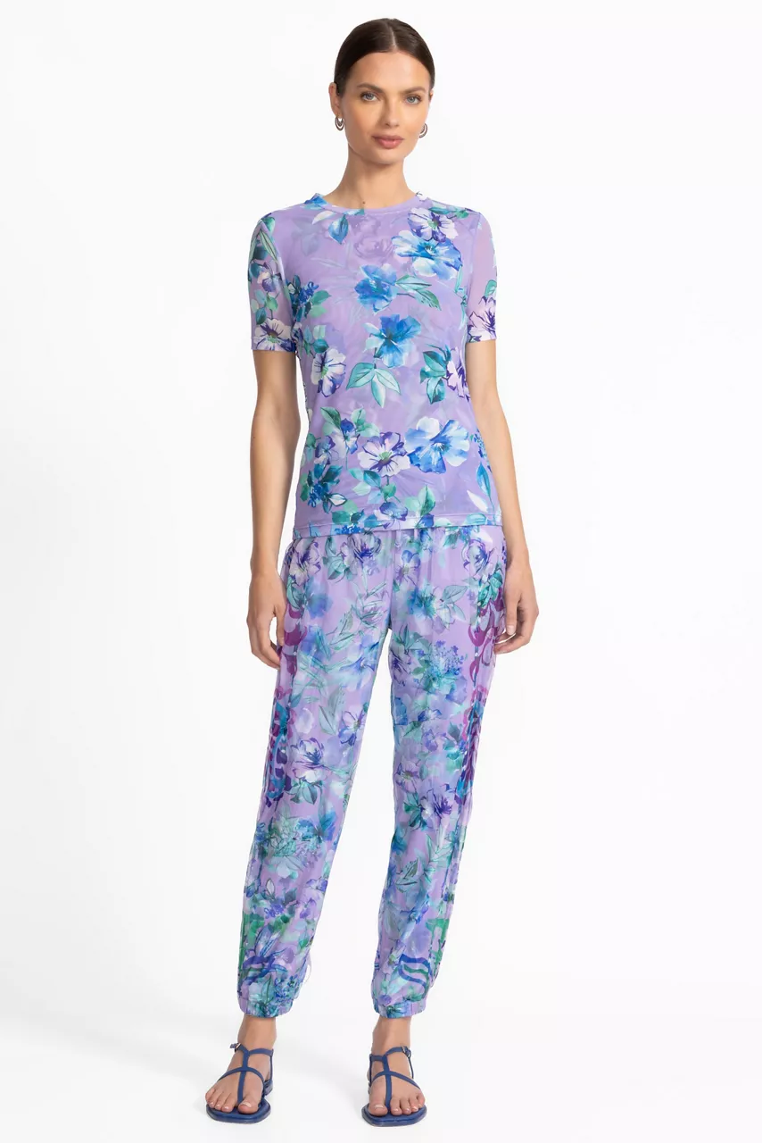 Johnny Was ELEANOR SHORT SLEEVE MESH TEE Rose Of Sharon Purple