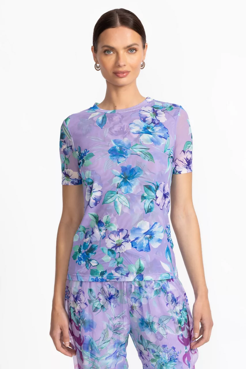 Johnny Was ELEANOR SHORT SLEEVE MESH TEE Rose Of Sharon Purple