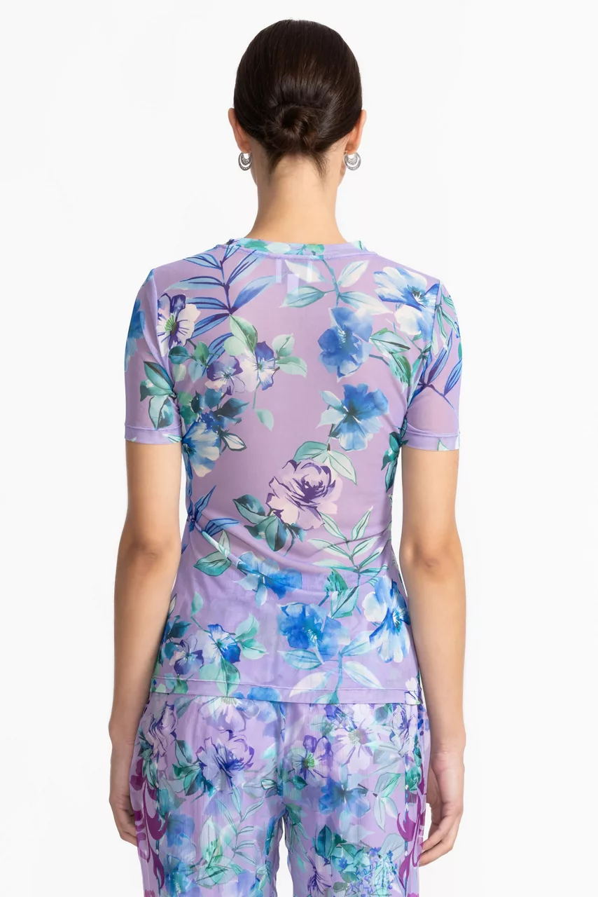 Johnny Was ELEANOR SHORT SLEEVE MESH TEE Rose Of Sharon Purple