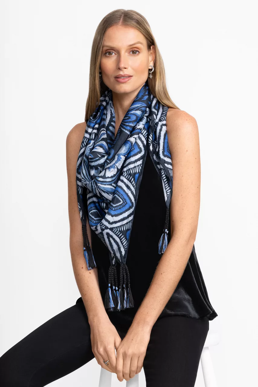 Johnny Was FEATHERY FLOWER SILK SCARF Feathery Flower