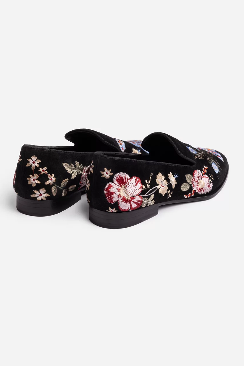 Johnny Was FLORRIE EMBROIDERED SMOKING LOAFER Black