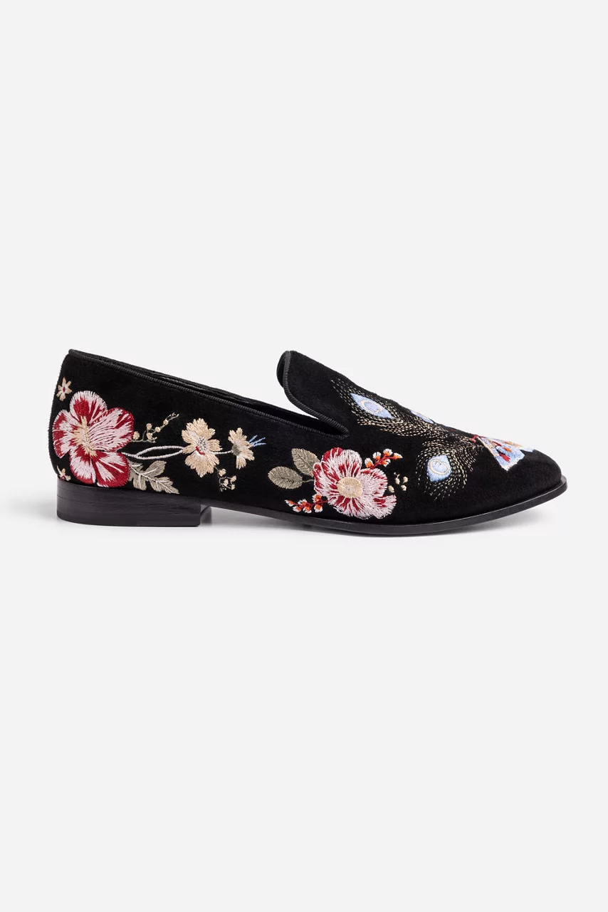 johnny was FLORRIE EMBROIDERED SMOKING LOAFER Black
