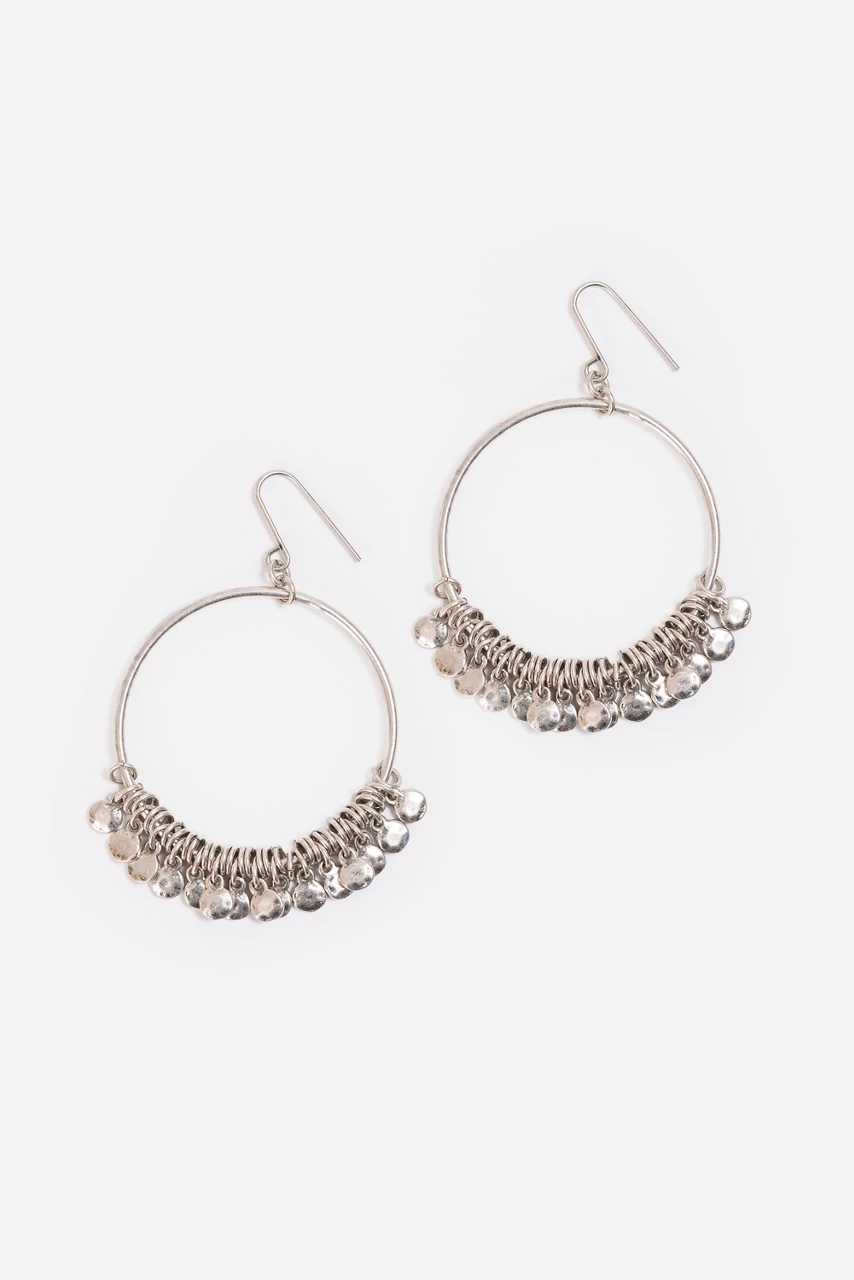 johnny was HAMMERED CHARM METAL HOOP EARRING Silver