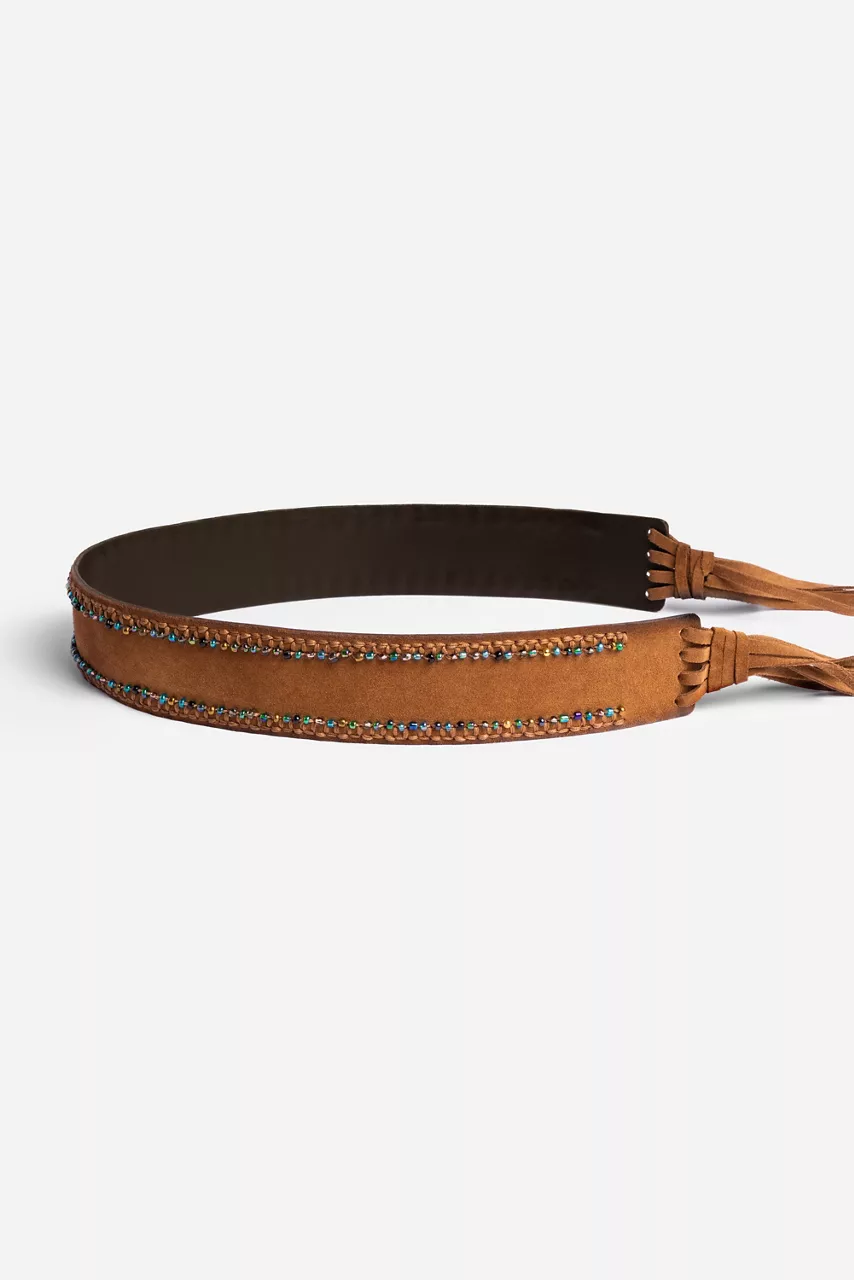 Johnny Was HANDBEADED ITALIAN SUEDE TASSEL BELT Tan