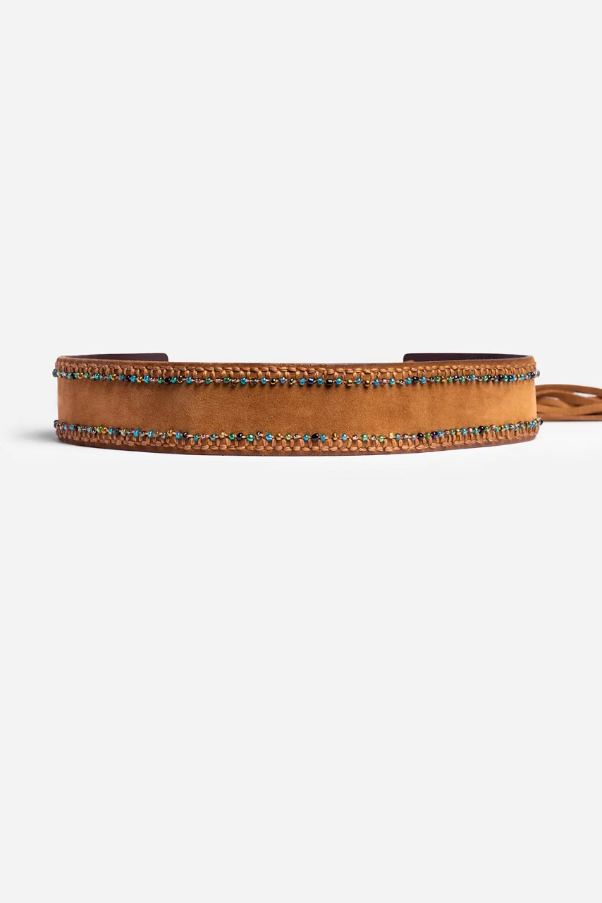 johnny was HANDBEADED ITALIAN SUEDE TASSEL BELT Tan